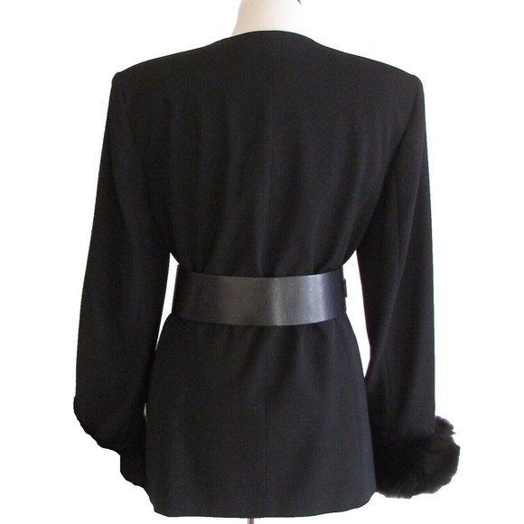 Vintage Designer Solini New York Black Square Neck Fox Fur Cuffs Jacket 16.R - Picture 3 of 16